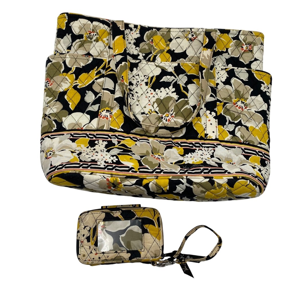 Vera Bradley Dogwood Quilted Tote Bag With Wallet‎ Wristlet Floral Purse Yellow